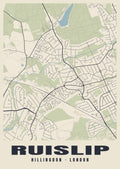 Heritage street map poster of Ruislip, Hillingdon, London