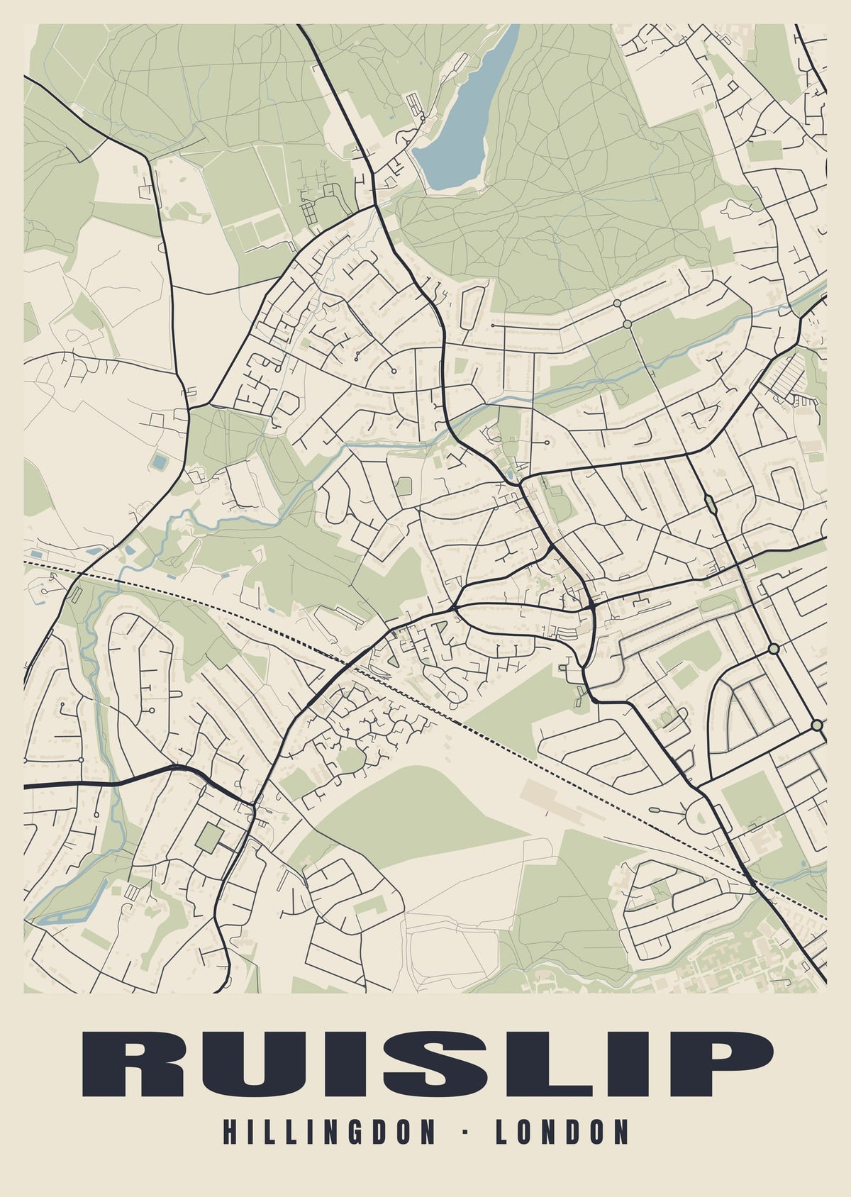 Heritage street map poster of Ruislip, Hillingdon, London