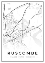 Street map poster of Ruscombe village centre, Berkshire