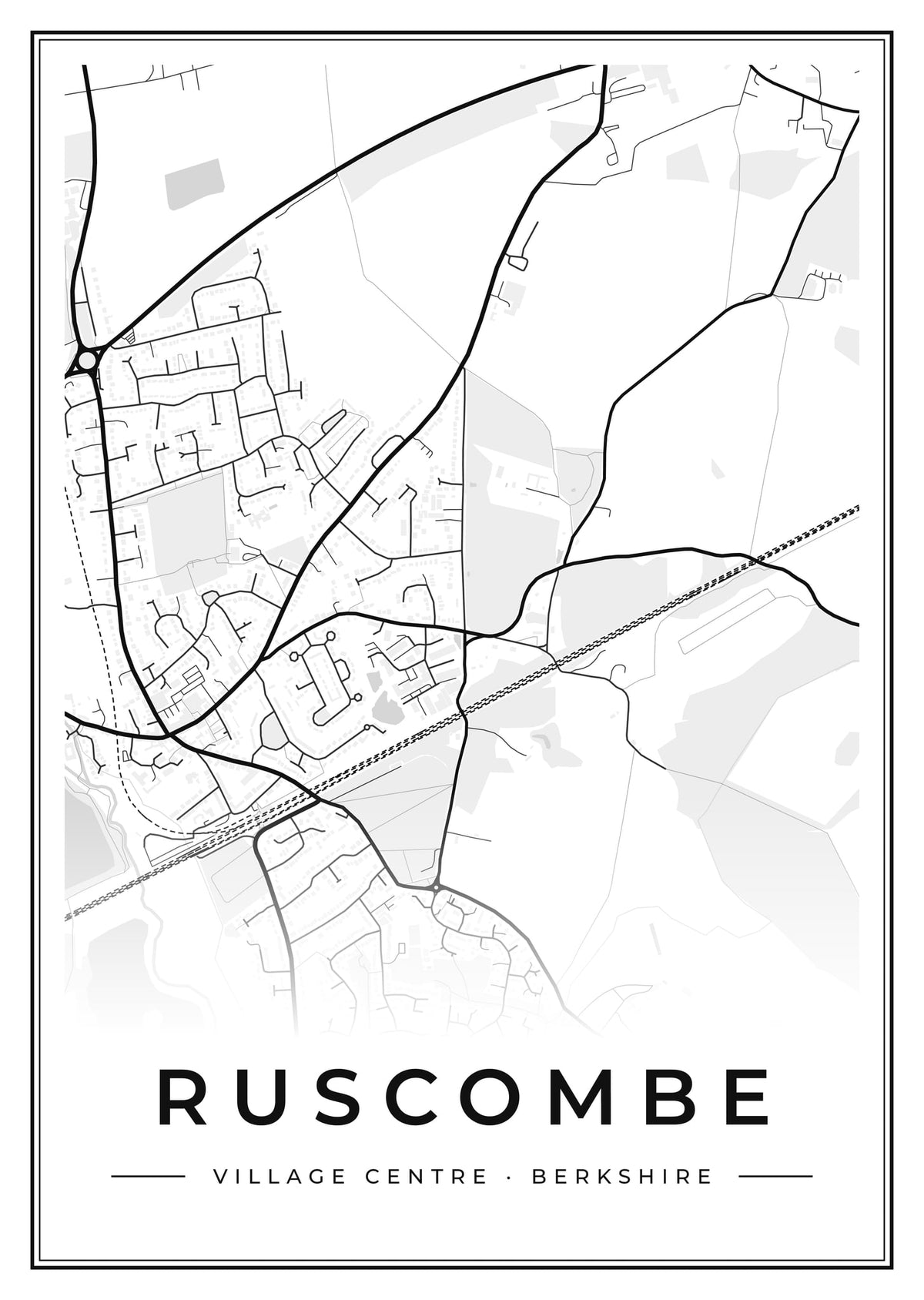 Street map poster of Ruscombe village centre, Berkshire