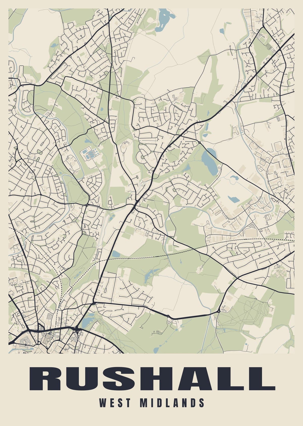 Street map poster of Rushall, West Midlands