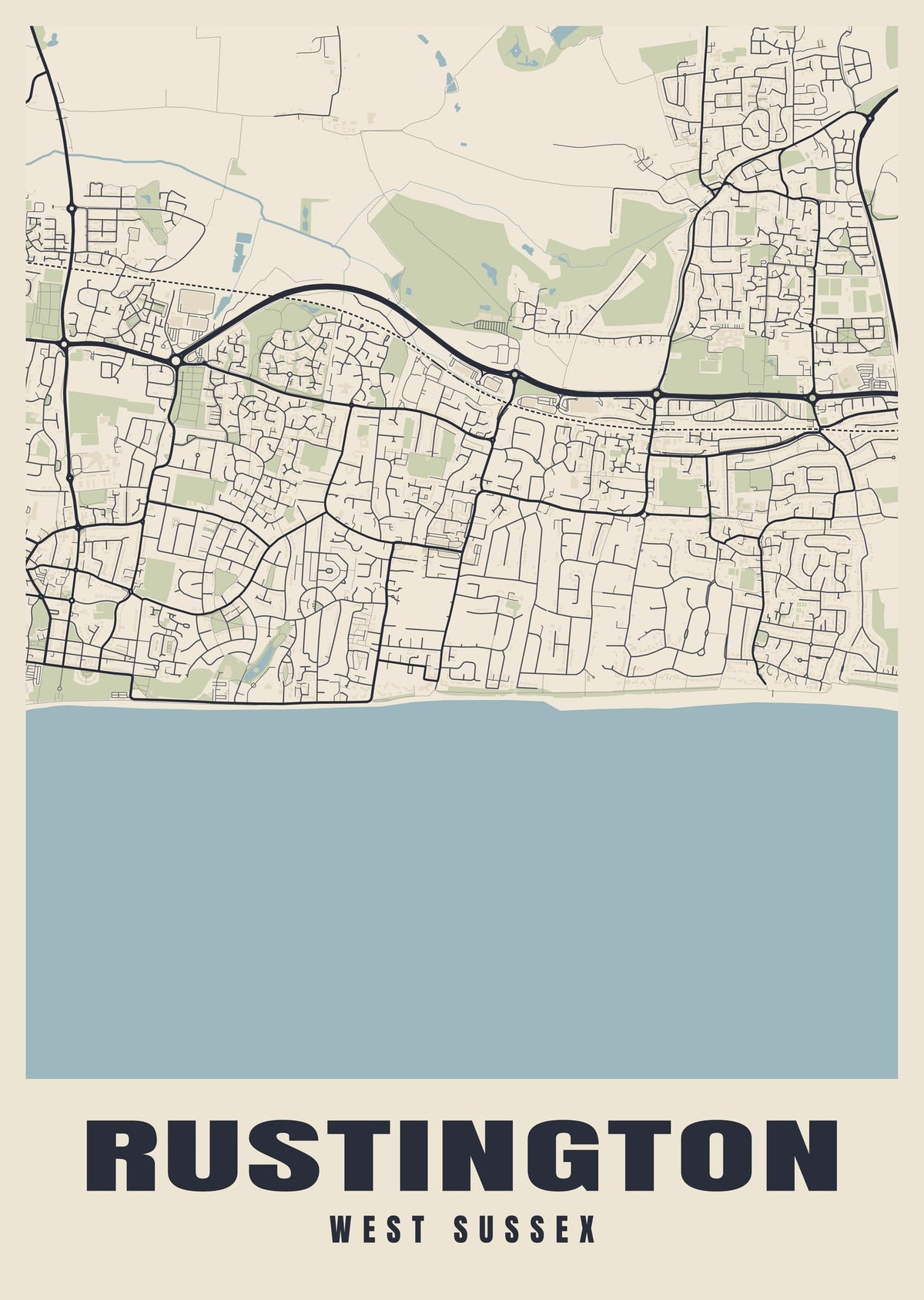 Street map poster of Rustington, West Sussex
