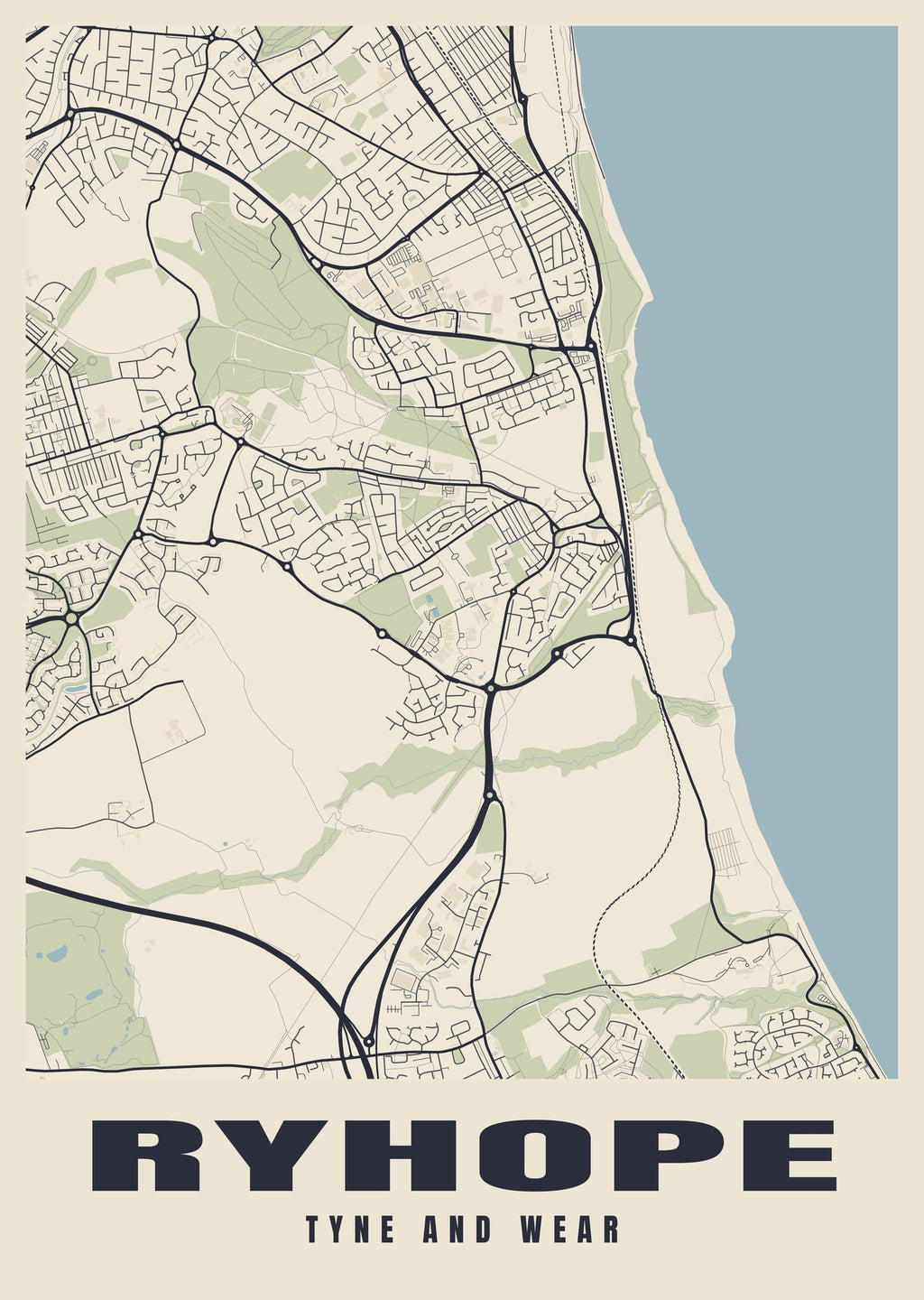 Street map poster of Ryhope, Tyne and Wear