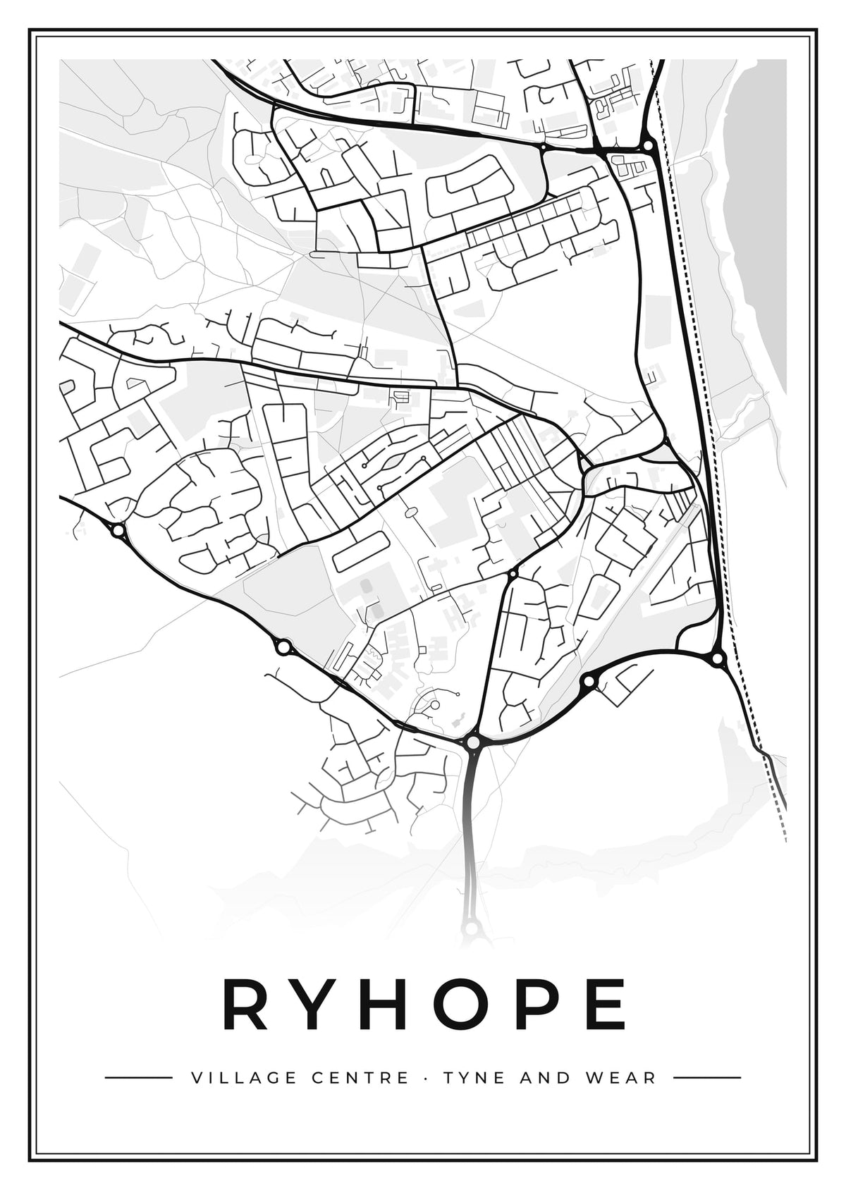 Street map poster of Ryhope village centre, Tyne and Wear