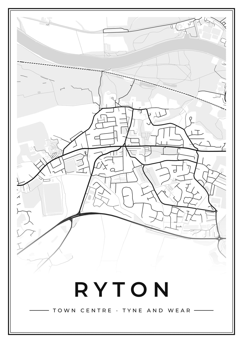 Ryton Town Centre Street Map Poster