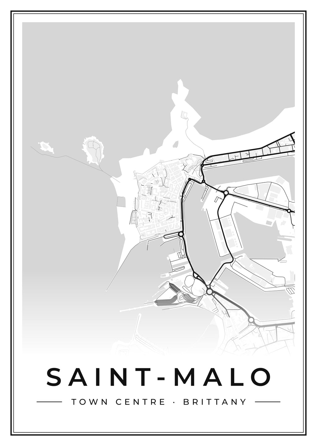 Street map poster of Saint-Malo town centre, Brittany
