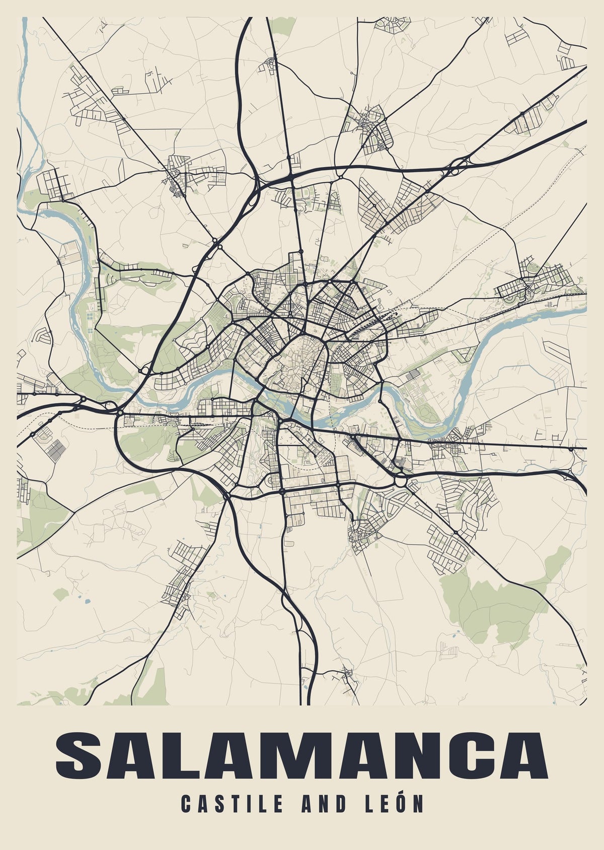 Street map poster of Salamanca, Castile and León