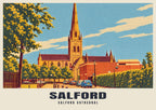 Salford Cathedral poster, Retro Railway style