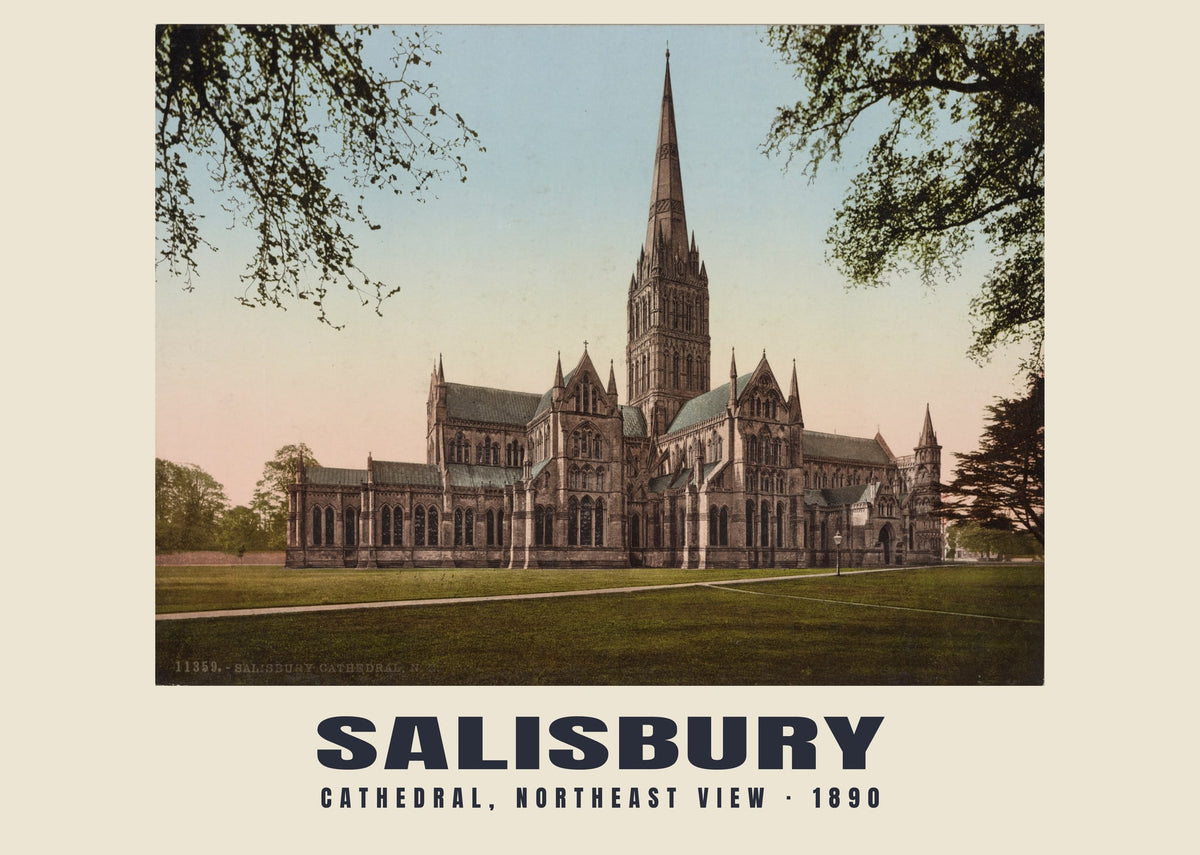 Cathedral, northeast view, Salisbury, 1890 heritage photograph