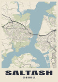 Street map poster of Saltash, Cornwall