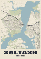Street map poster of Saltash, Cornwall