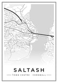 Street map poster of Saltash town centre, Cornwall