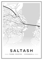 Street map poster of Saltash town centre, Cornwall