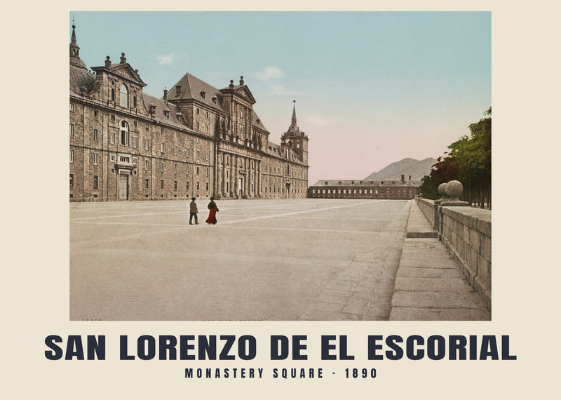 Plaza del Monasterio, San Lorenzo de El Escorial — 1890 · Stampa di fotocromo d’epoca