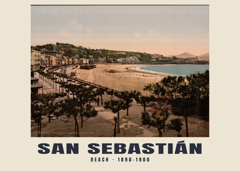 Plage, San Sebastián — 1890–1900 · Tirage photochrome ancien