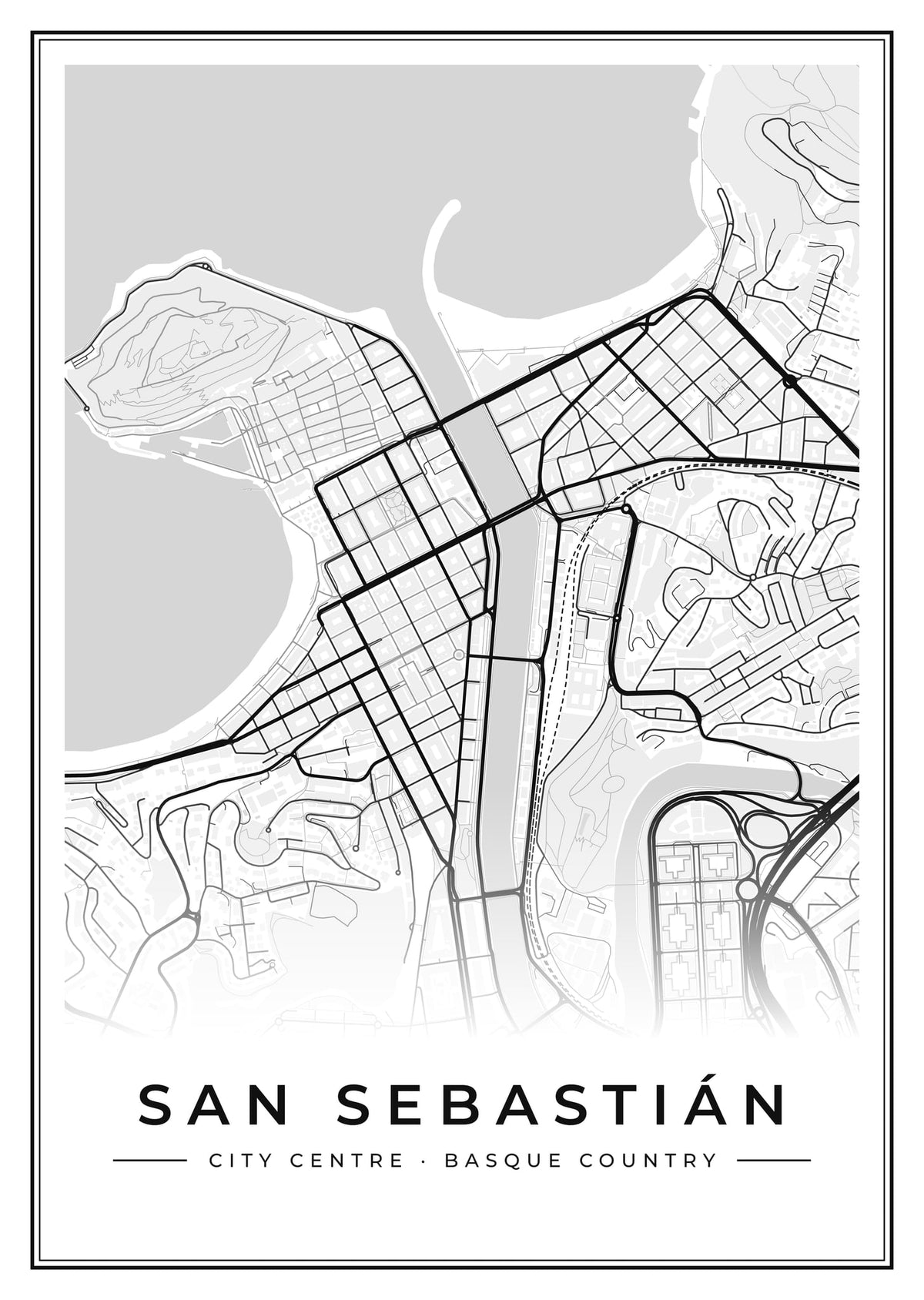 Street map poster of San Sebastián city centre, Basque Country