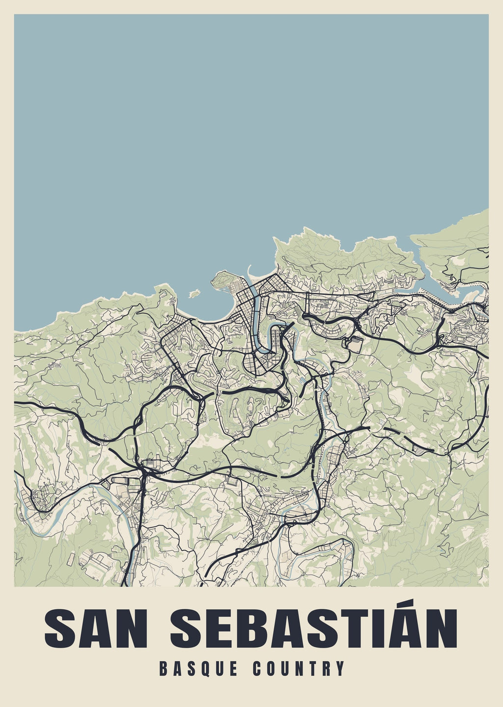 Street map poster of San Sebastián, Basque Country