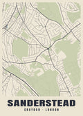 Heritage street map poster of Sanderstead, Croydon, London