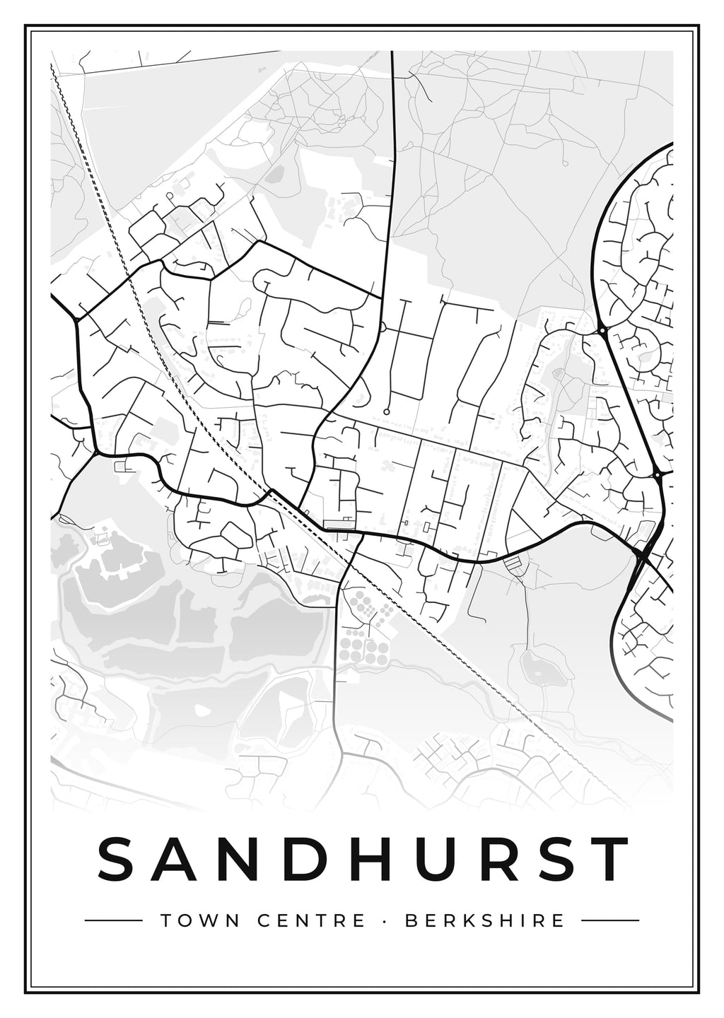 Street map poster of Sandhurst town centre, Berkshire