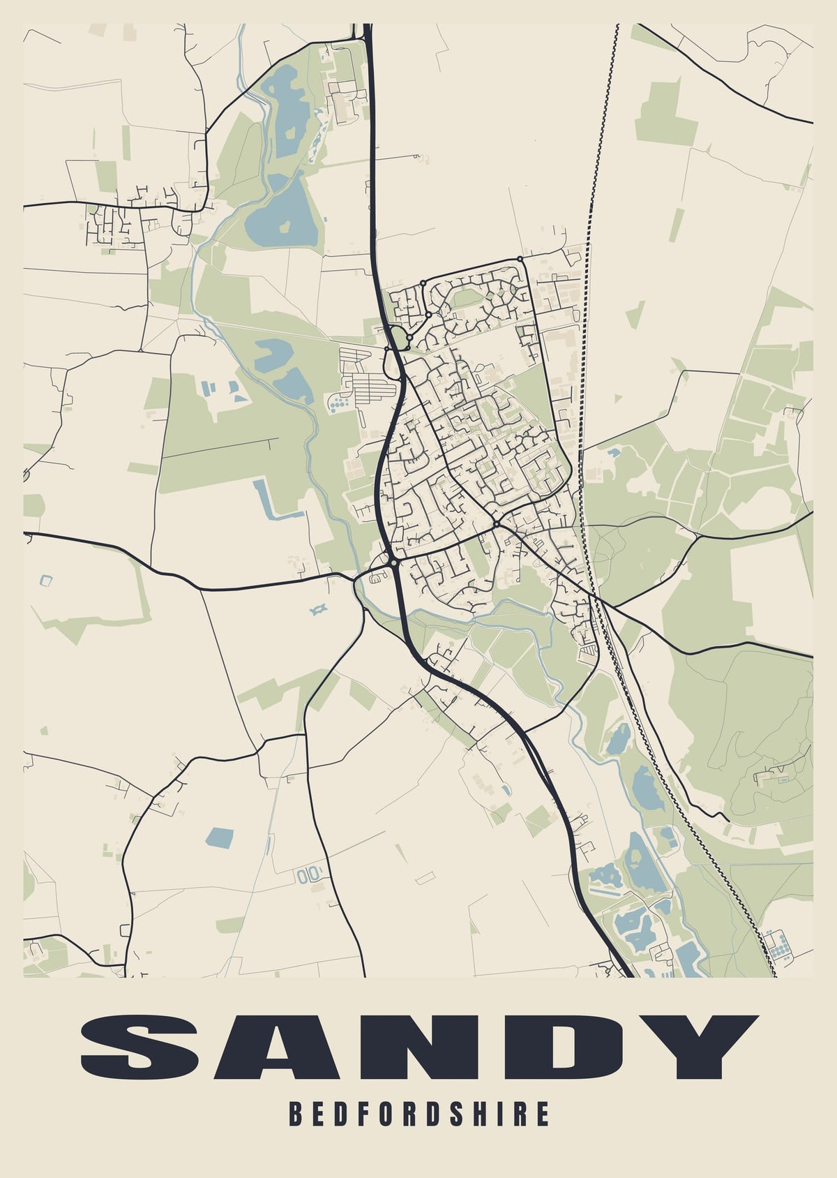 Street map poster of Sandy, Bedfordshire