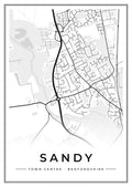 Street map poster of Sandy town centre, Bedfordshire