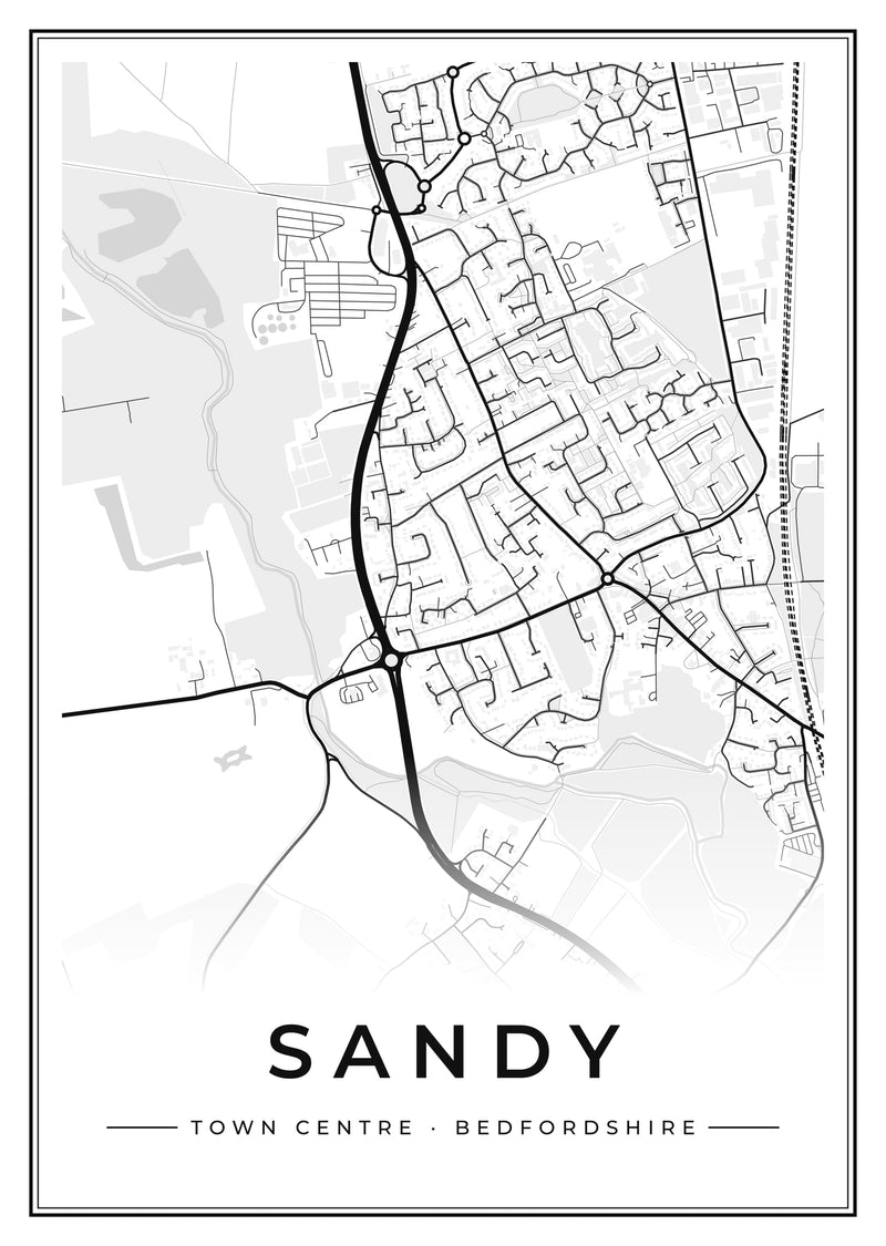 Sandy Town Centre Street Map Poster