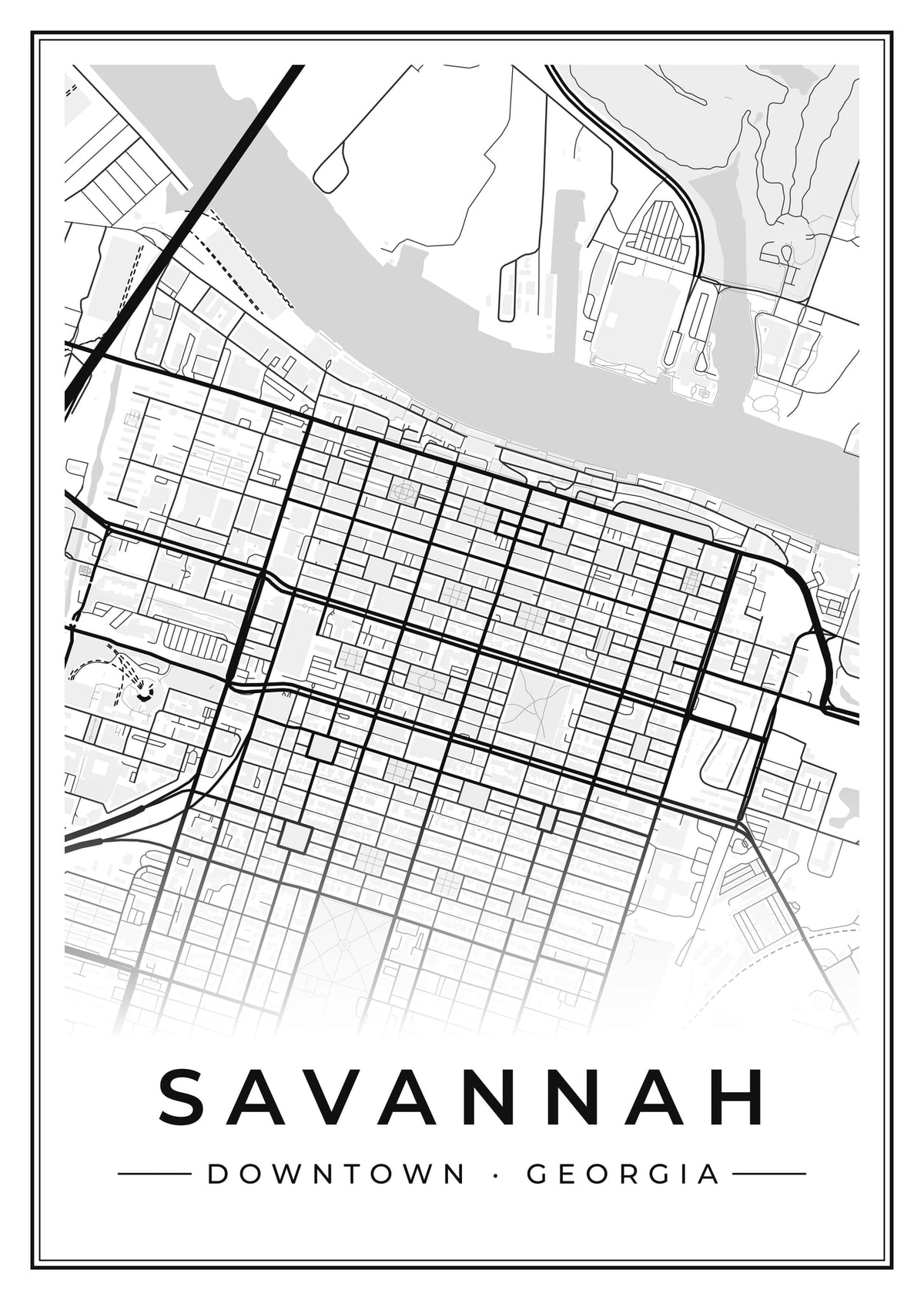 Street map poster of downtown Savannah, Georgia