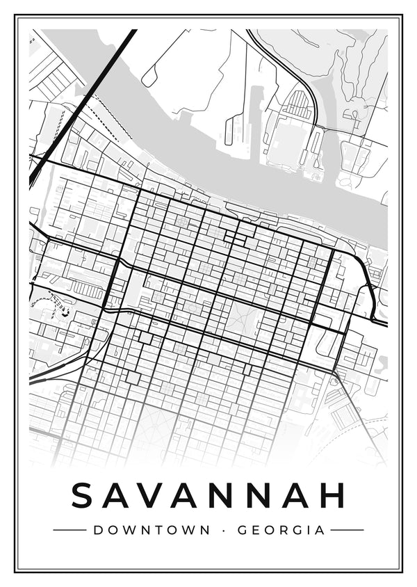 Savannah Downtown Street Map Poster