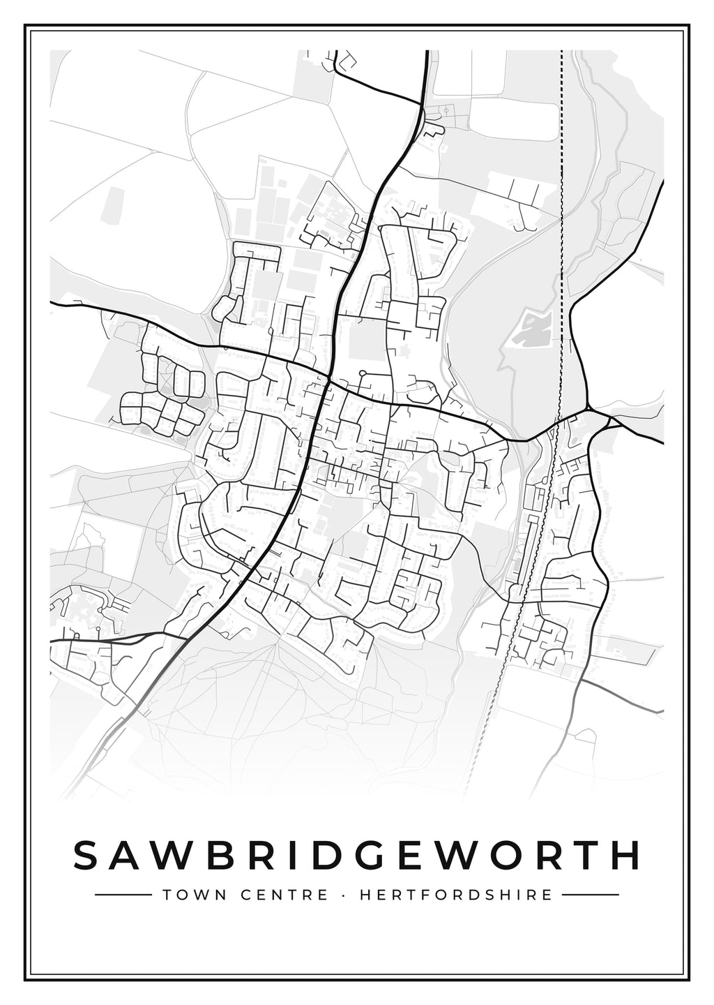 Street map poster of Sawbridgeworth town centre, Hertfordshire