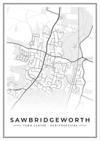 Street map poster of Sawbridgeworth town centre, Hertfordshire