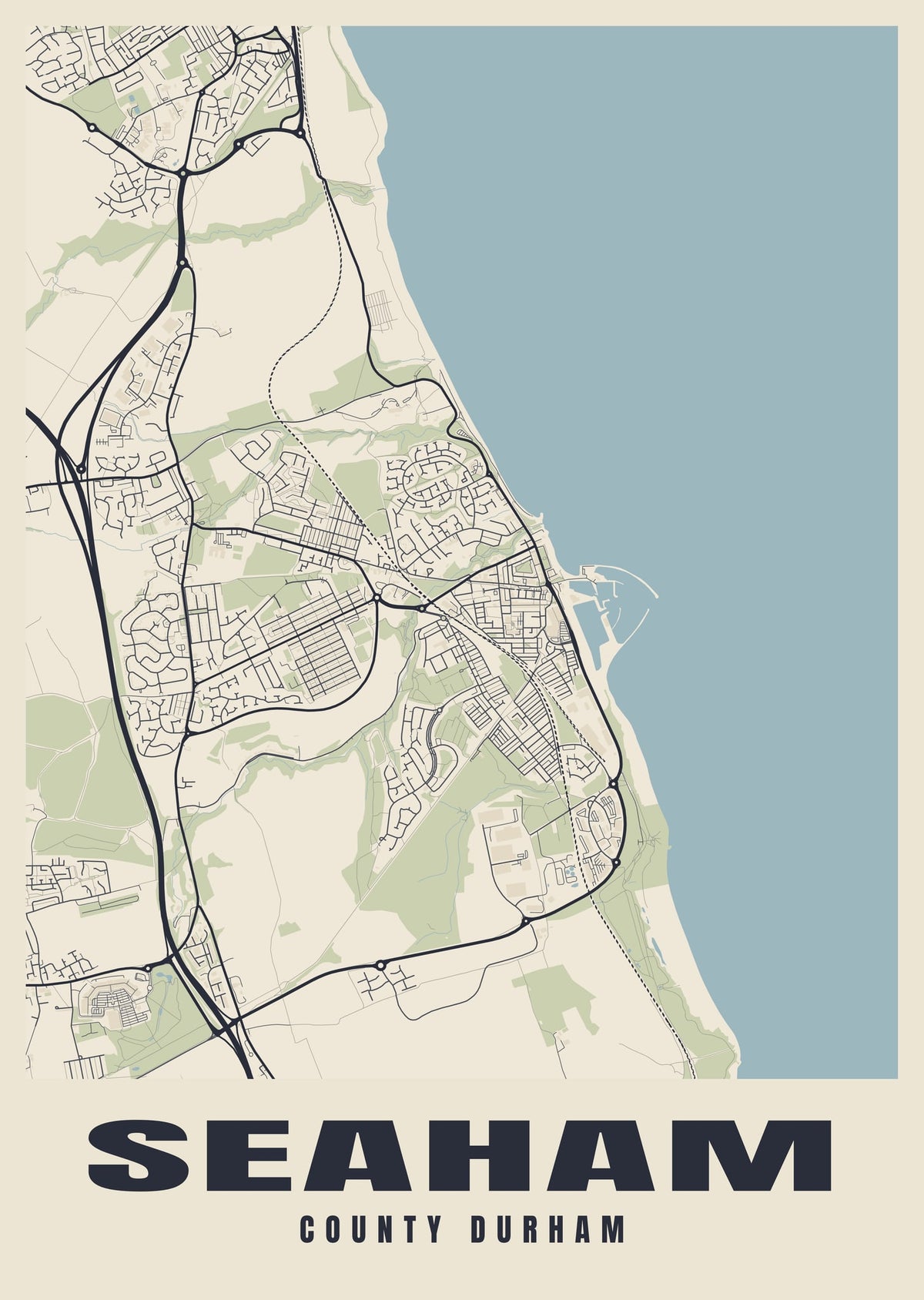 Street map poster of Seaham, County Durham