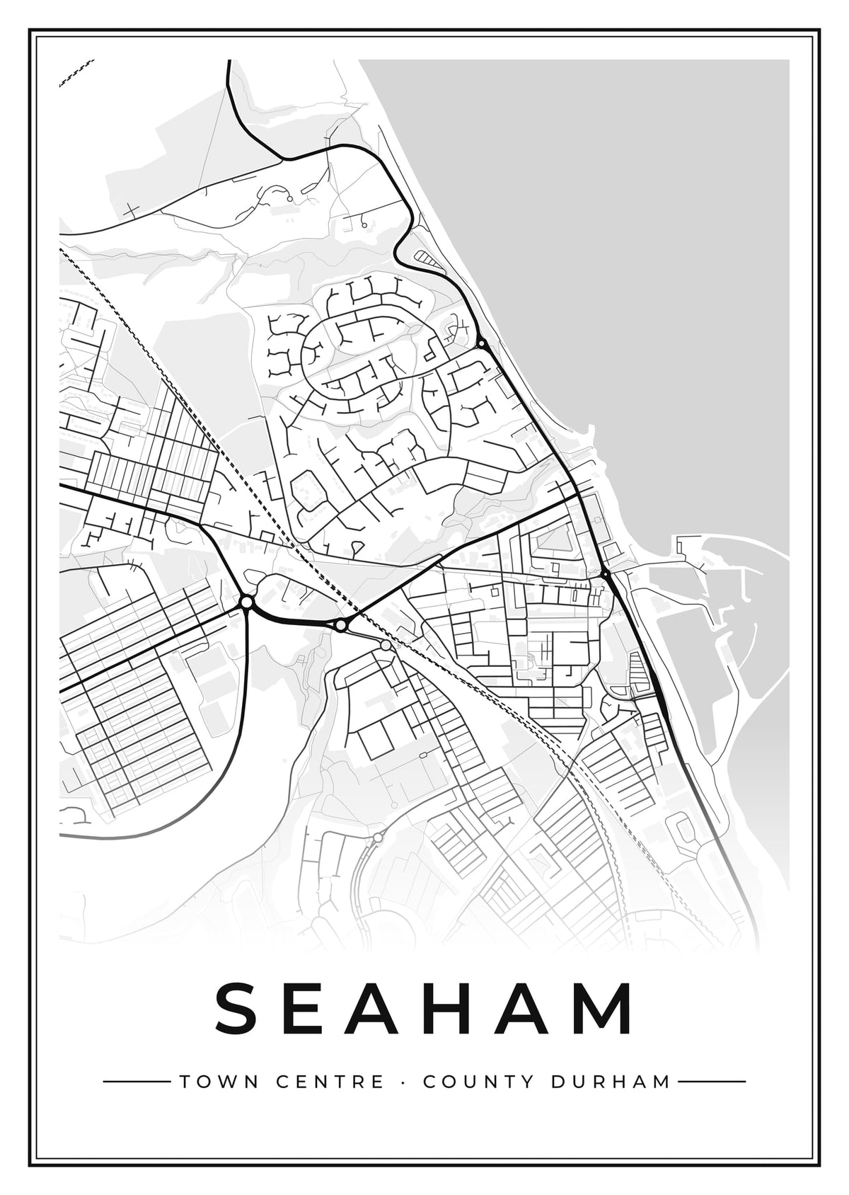 Street map poster of Seaham town centre, County Durham