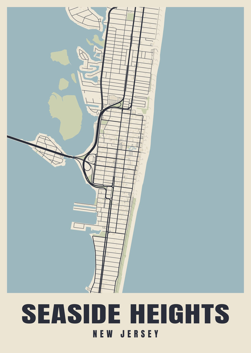 Street map poster of Seaside Heights, New Jersey