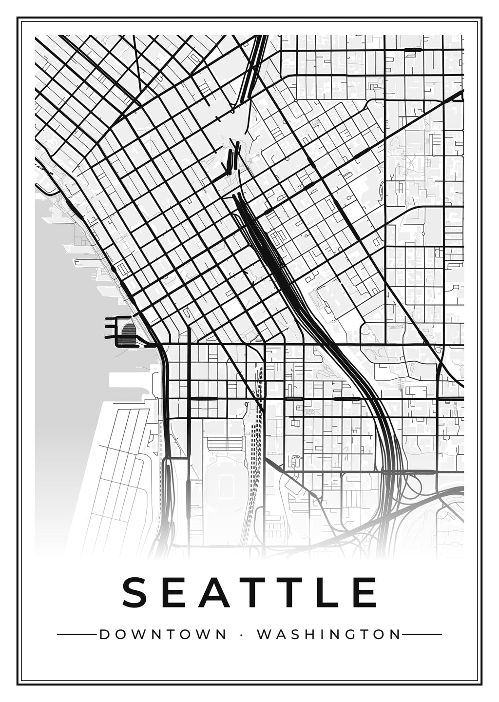 Street map poster of downtown Seattle, Washington