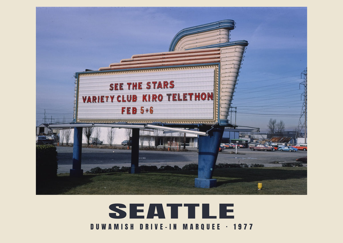 Duwamish Drive-In enseigne, Seattle, 1977 — Tirage photographique historique