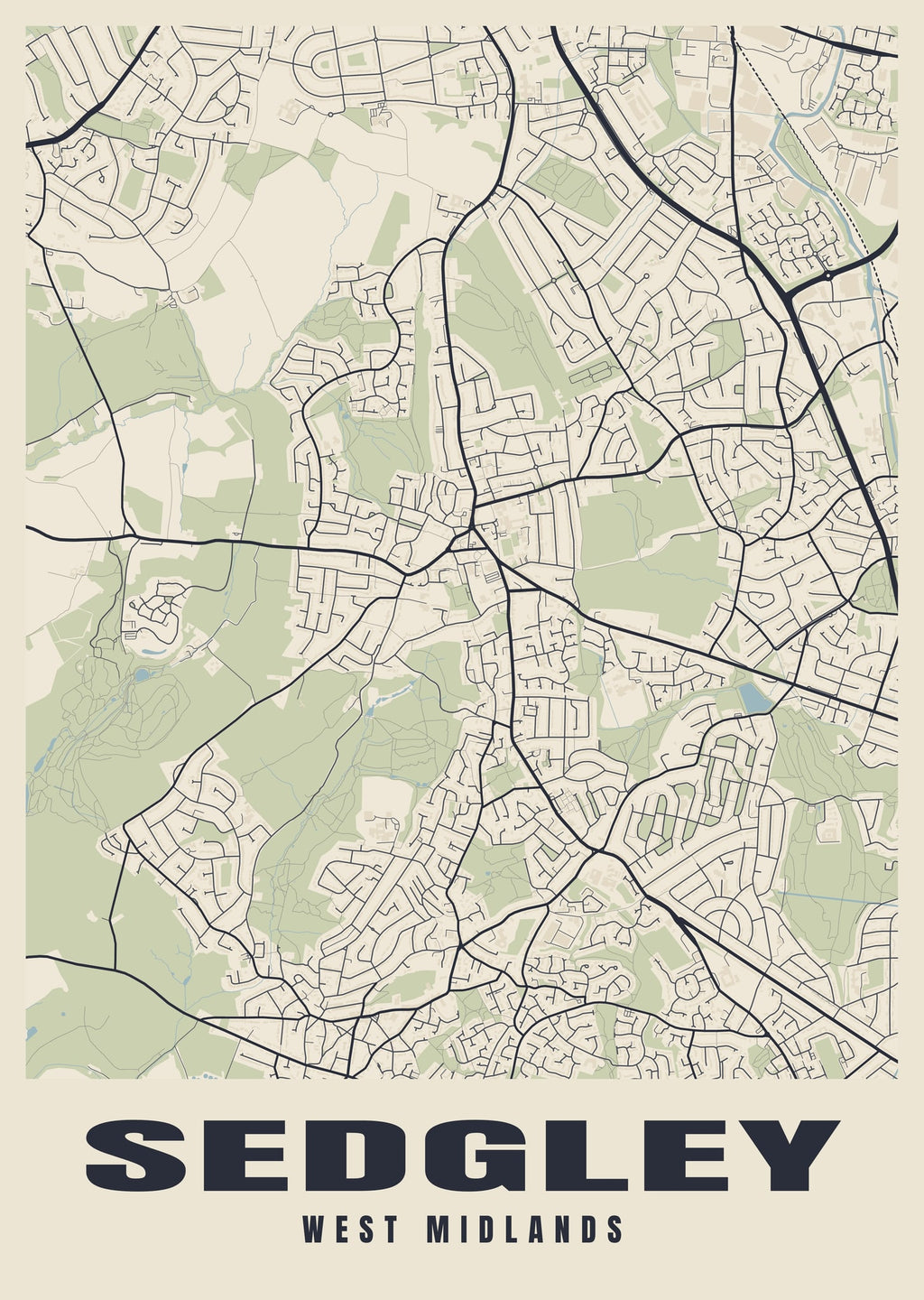 Street map poster of Sedgley, West Midlands