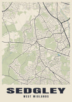 Street map poster of Sedgley, West Midlands