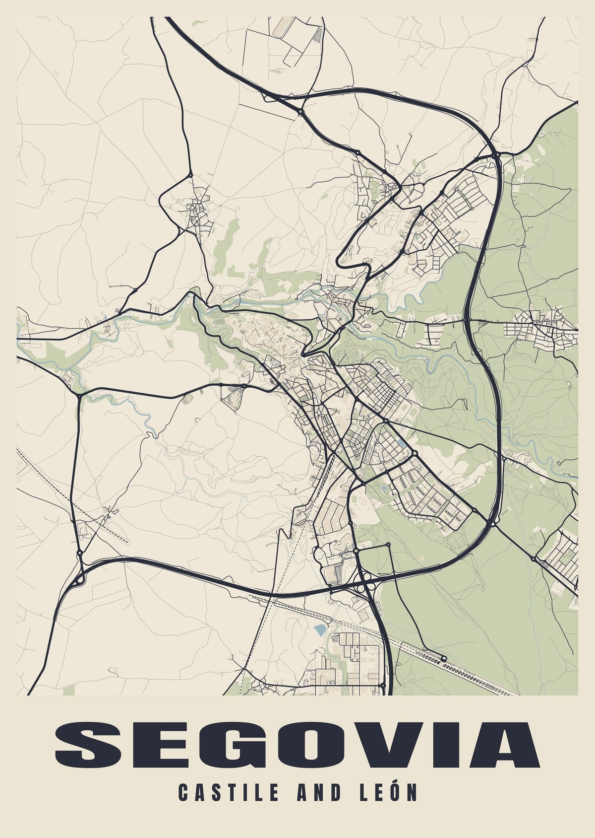 Street map poster of Segovia, Castile and León