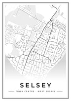 Street map poster of Selsey town centre, West Sussex