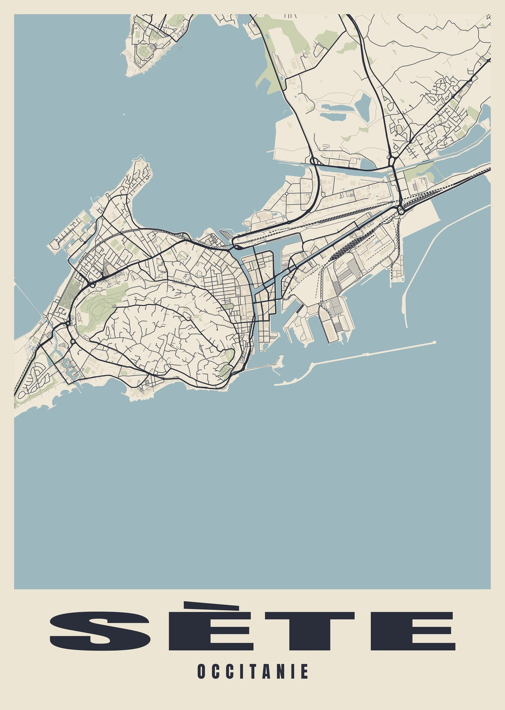 Street map poster of Sète, Occitanie