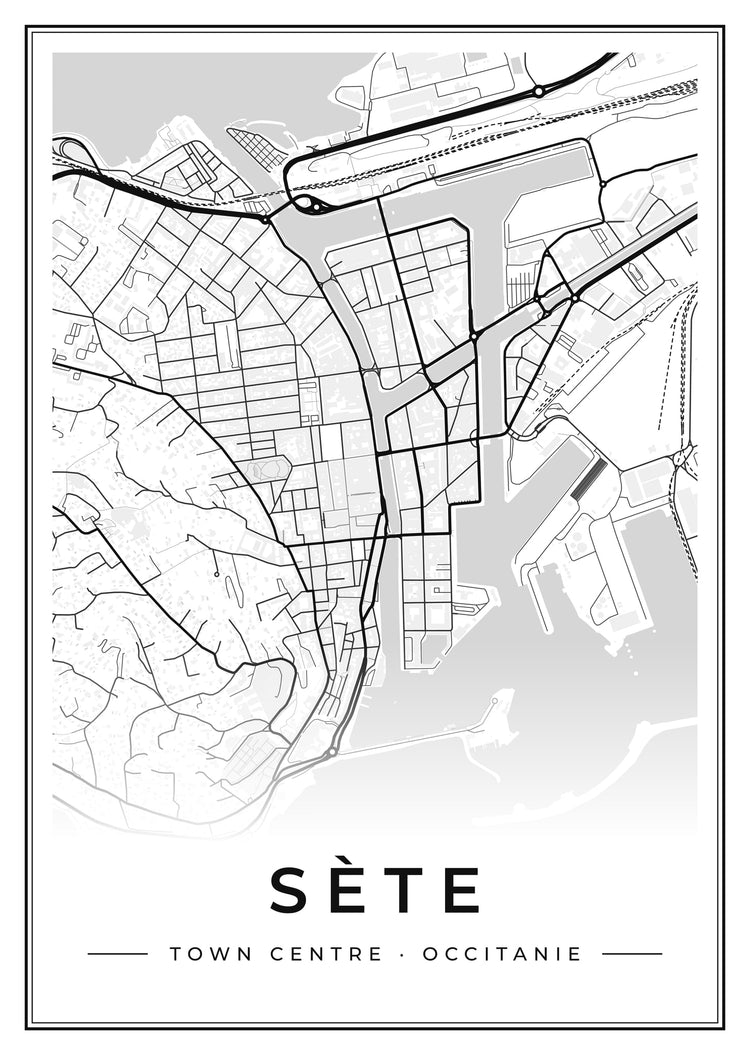 Sète Town Centre Street Map Poster