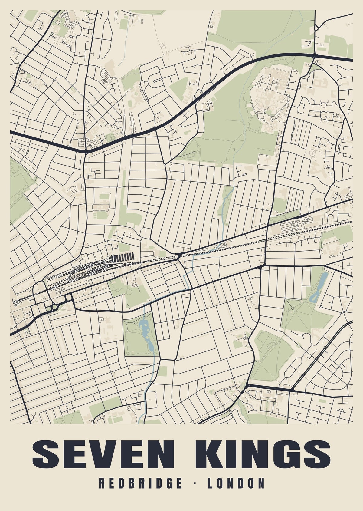 Heritage street map poster of Seven Kings, Redbridge, London