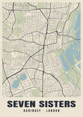 Heritage street map poster of Seven Sisters, Haringey, London