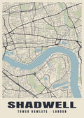 Heritage street map poster of Shadwell, Tower Hamlets, London