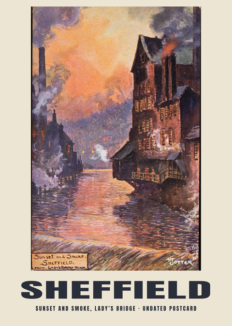 Sunset and Smoke, Lady’s Bridge, Sheffield — 20th century, undated · Historic illustrated postcard print