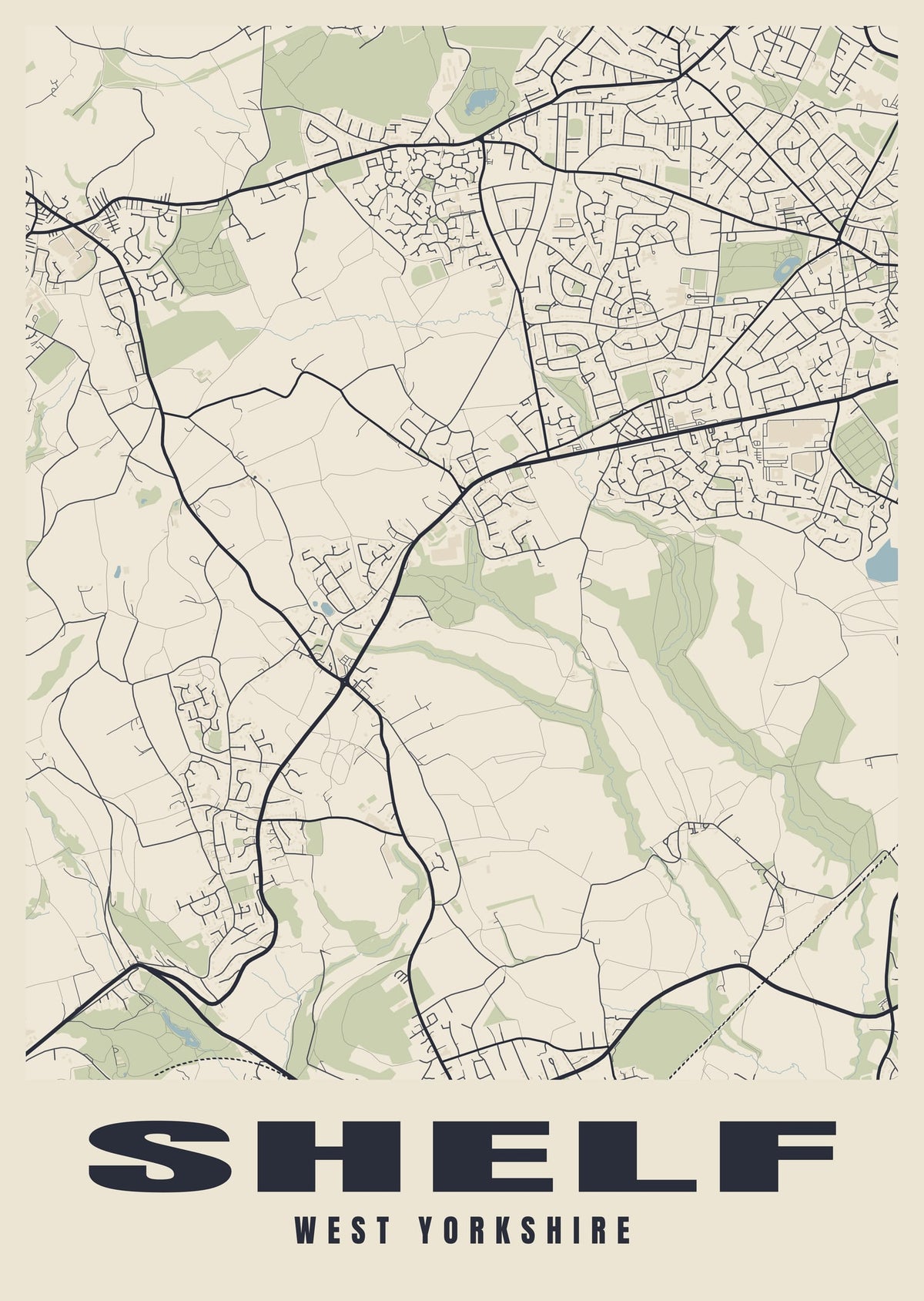 Street map poster of Shelf, West Yorkshire