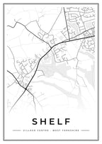 Street map poster of Shelf village centre, West Yorkshire
