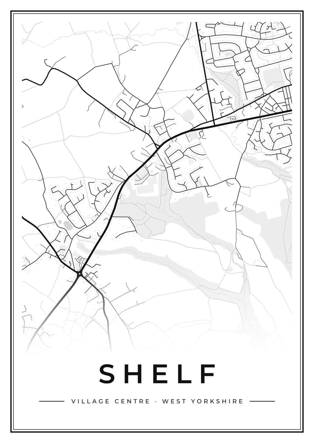 Street map poster of Shelf village centre, West Yorkshire