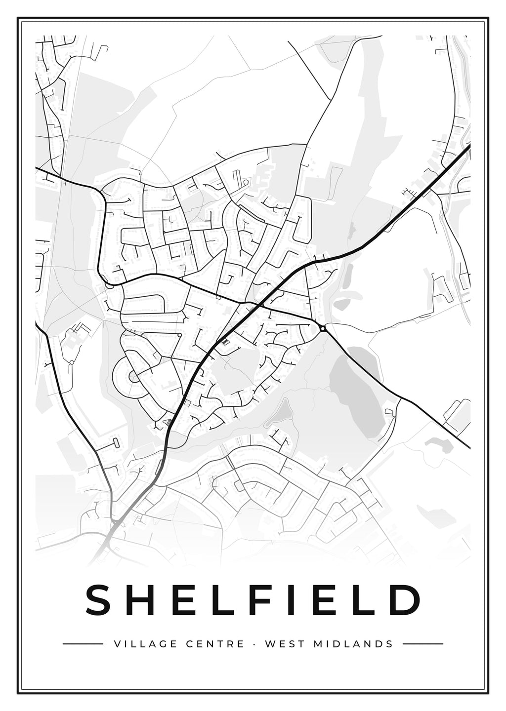 Street map poster of Shelfield village centre, West Midlands
