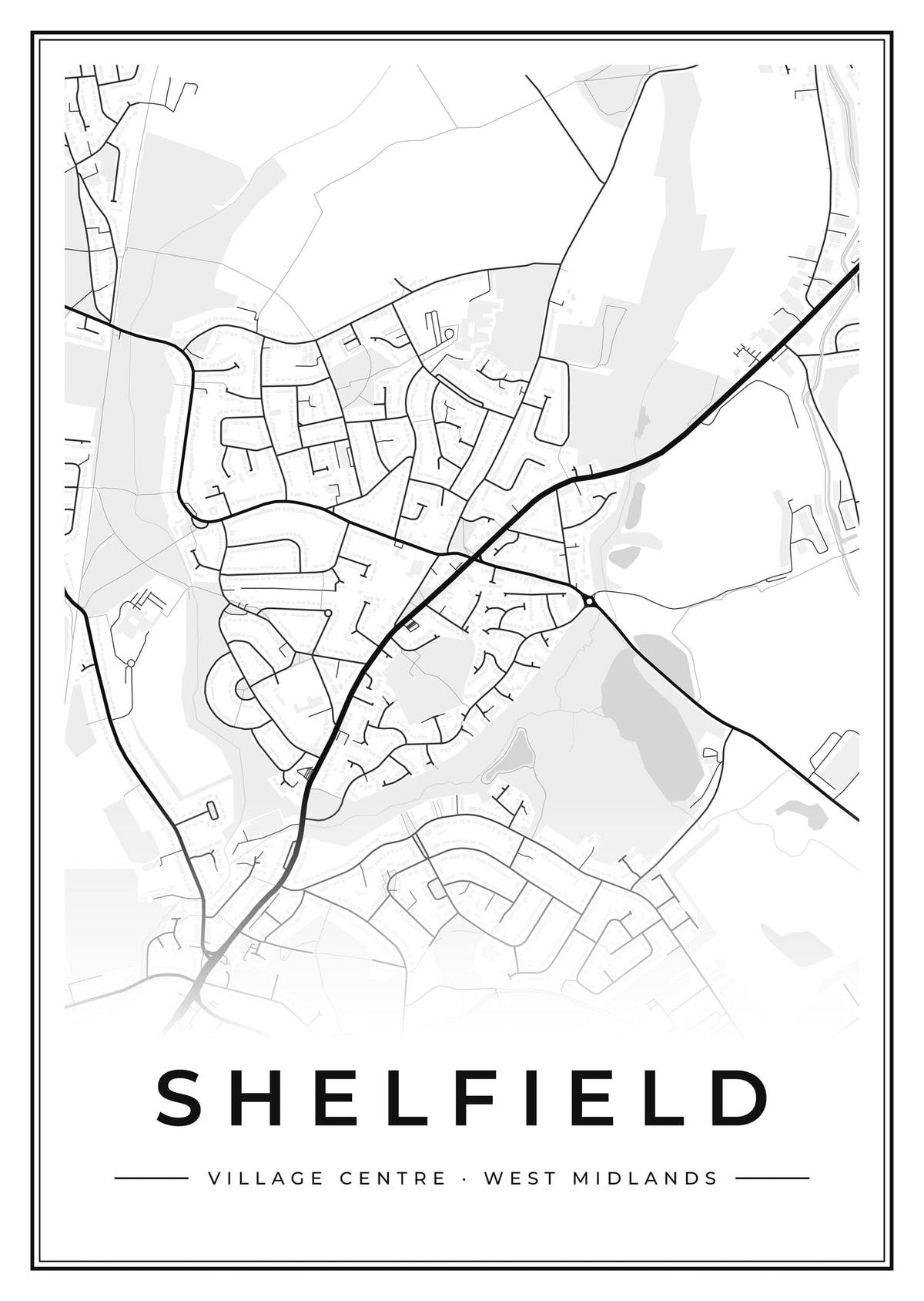 Street map poster of Shelfield village centre, West Midlands